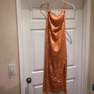 Rust orange midi dress cowl neck